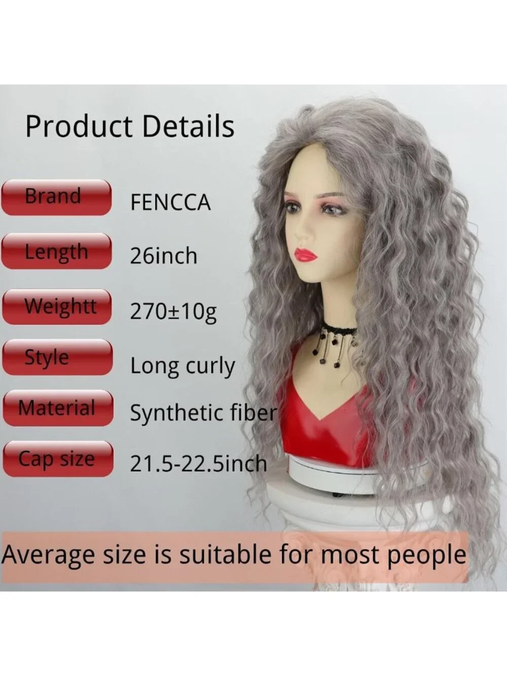 Long Curly Dark Grey Silver Synthetic Wig for Women - Natural Look, Stylish Hair